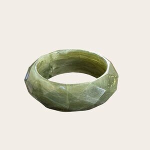 Vintage Green Faceted Diamond-Cut Bangle Bracelet